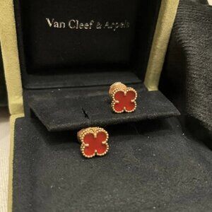 Van Cleef & Arpels 18K gold and red chalcedony stud earrings